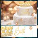 8 Pcs Gold Queen Crown Cake Topper for Women, Happy Birthday Cake Toppers Foam Balls Rhinestone Crystal Tiara Wedding Decoration for Princess Party Photo Props