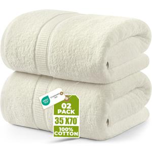 Utopia Towels Luxurious Jumbo Bath Sheet 2 Piece, 600 GSM, 35 by 70 Inches, 100% Ring Spun Cotton, Highly Absorbent and Quick Dry Extra Large Bath Towel, Super SoftTowel, Ivory