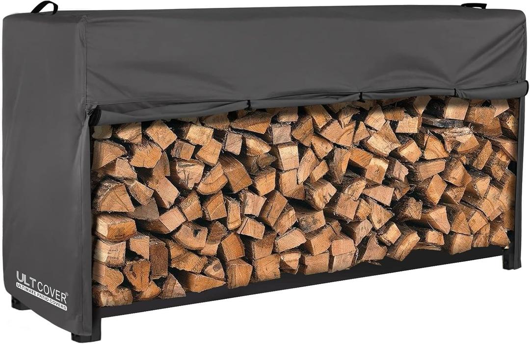 ULTCOVER Waterproof Firewood Racks Cover 8 Feet Heavy Duty Outdoor Logs Holder Stand Cover, Black