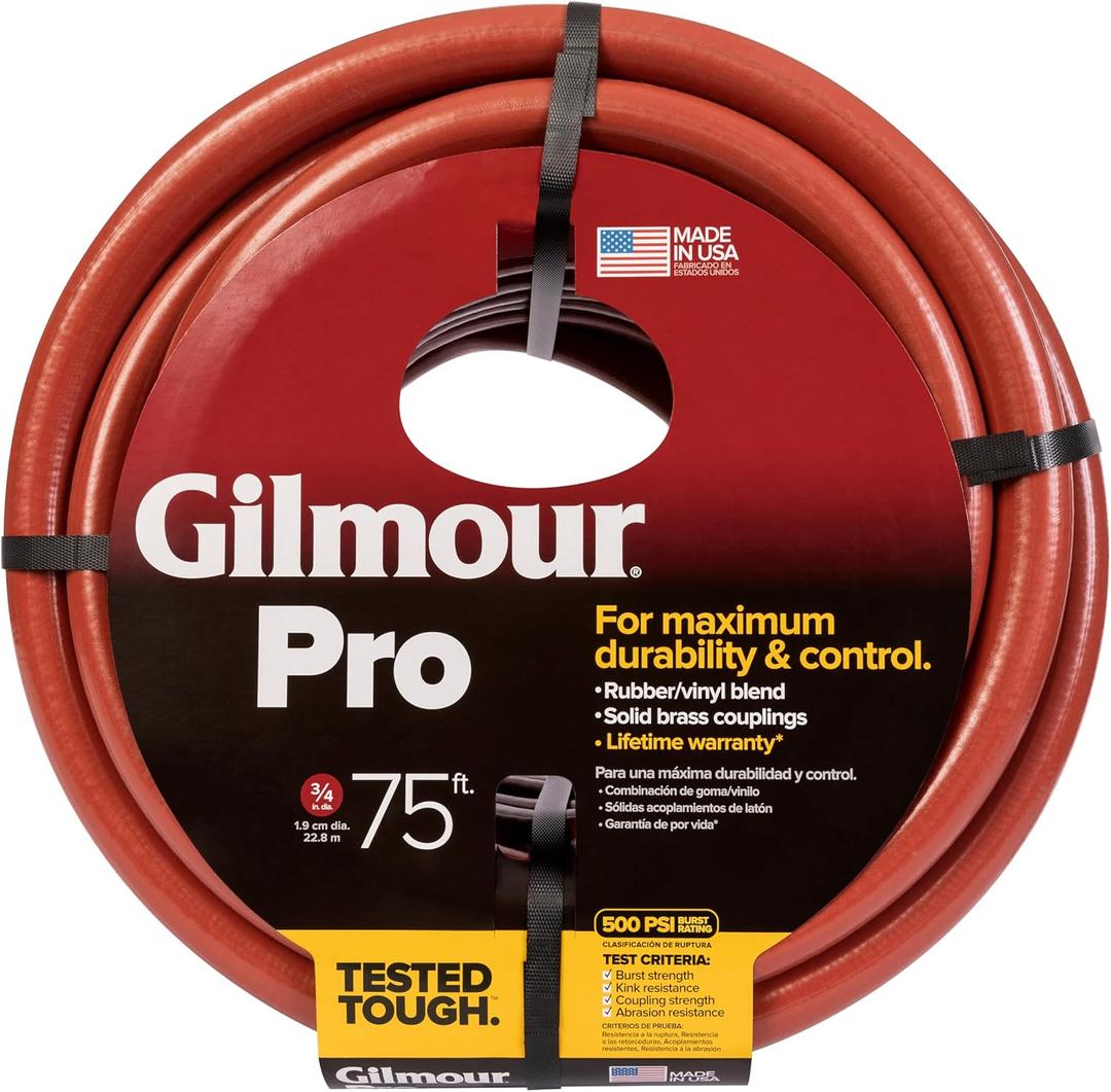 Gilmour Pro Commercial 3/4" x 75' Heavy Duty Water Hose, Durable and Kink Resistant 75 ft Garden Hose