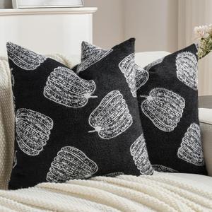 FUTEI Fall Pumpkins Throw Pillow Covers 18x18 Inch Set of 2,Soft Faux Cashmere Cushion Case for Autumn Thanksgiving Holiday Home Decorations