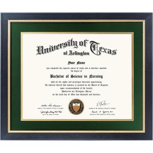 GMFrames 11x14 Wood Diploma Frame with Green Mat or Display 14x17 Certificates without Mat,UV Protection Acrylic,Rustic Black Finish with Gold Trim