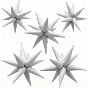 White Star Balloons Foil Explosion Mylar Baloons - 60Pcs Large Spike Balloon White Party Decorations for Birthday Wedding Engagement Anniversary Bachelorette Graduation Halloween Christams