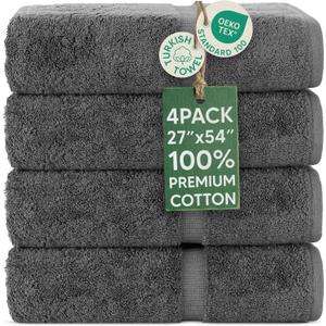 Chakir Turkish Linens | Hotel & Spa Quality 100% Cotton Premium Turkish Towels | Soft & Absorbent (4-Piece Bath Towels, Dark Gray)