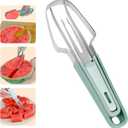 3-in-1 Watermelon Cutter Slicer Tool, Stainless Steel Watermelon Cutter, Popsicle Mold Watermelon Slicer, Watermelon Fork Slicer Cutter, Portability Fruit Fork for Camping Kitchen Gadgets (Green)