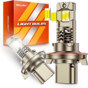 SEALIGHT H13/ 9008 LED Bulbs Hi/ Low Beam, 50, 000LM 10X Super Brighter, 1:1 Halogen Size, 6500K Cool White, 50, 000Hrs Long Service Life with Cooling Fan, Plug and Play, Pack of 2