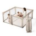 Baby Playpen Portable, Pre-Assembled Play Pen 59x59 Large Foldable Playpen for Babies and Toddlers, Sturdy and Safe Toddler Play Yard Indoor Outdoor with Carry Bag, Khaki