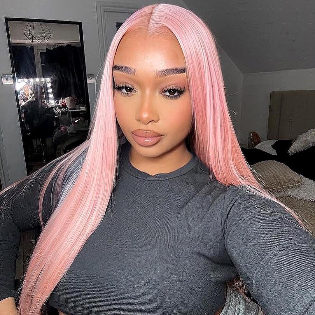 BrownBomb Straight Lace Front Wig Pre Plucked, Synthetic Lace Front Wig Pre Plucked, HD Glueless Wigs 13X5X1 Lace Wigs for Women 180 Density 26inch (26, Pink)
