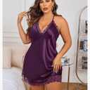 Avidlove Women Lingerie Plus Size Satin Lace Chemise Nightgown Sexy Full Slips Sleepwear 3XL Purple