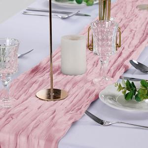 Peomeise Pink Cheesecloth Table Runner 20 Pack17x108 Inches Boho Gauze Fabric Table Runner for Baby Shower Decoration Wedding Party