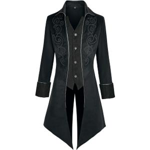 Mens Medieval Steampunk Tailcoat Jacket Victorian Pirate Coat Renaissance Tailcoat Jacket Costume (Small, Black)