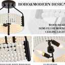 Boho Wood Bead Chandelier 13 Black Semi Flush Mount Ceiling Light Fixture Rustic Mini Modern Drum Chandelier for Bedroom Dining Room Entryway Hallway, 2-Light, UL Listed