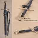 Medieval Sharp Blade Blue Western Sword with Knight Motif Manganese Steel Blade Real Sword Supplied with Belt Total Length 37.99 inches for Display Gift Collection