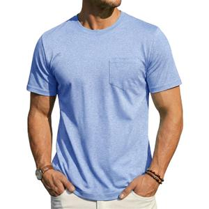 MAGCOMSEN Mens Pocket T Shirts Short Sleeve Cotton Moisture Wicking Plain Tshirts Casual Lightweight Summer Basic Tees (Blue)