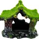 Tfwadmx Aquarium Decoration House Resin Hollow Hideout House,Small Betta Fish Hide Accessories Cave Ornament Tank Small Fish Shrimp Hideaway with Moss