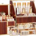 Glass Makeup Storage for Vanity and Bathroom Countertop  Large Cosmetic Display Case and Skincare Storage Solution (golden yellow)