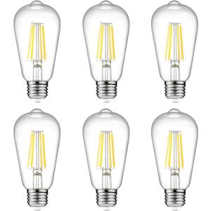 Ascher Vintage LED Edison Bulbs, 6W, Equivalent 60W, Non-Dimmable, High Brightness Cool White 4000K, ST58 Antique LED Filament Bulbs with 80+ CRI, E26 Medium Base, Clear Glass, Pack of 6  Cool White 4000k, 6 Count (Pack of 1)