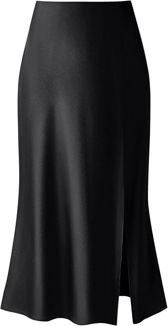 Keasmto Leopard Print Skirt for Women Cheetah High Waist Silk Satin Elasticized Skirts (Small, Y-black)