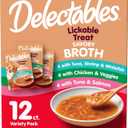 2 x Delectables Savory Broths Lickable Wet Cat Treat Variety Pack, 12Count(Pack of 1) (EXP 04/21/28)