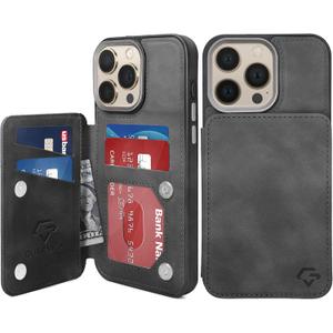 GUERNICA for iPhone 15 Pro Max Wallet Case with RFID Blocking Card Holder for Women Men, Kickstand Shockproof Phone Case for iPhone 15 Pro Max(6.7"),Light Black