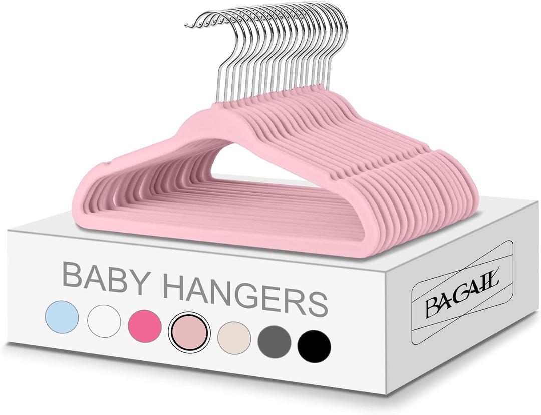 BAGAIL 50 Pack Kids Velvet Hangers 11 Inches Children's Clothes Hangers Non-Slip Baby Hangers for Infant/Toddler (Blush Pink)