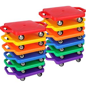 Deekin 12 Pcs Scooter Boards with Handles Bulk for Kids, Plastic Floor Sitting Scooter for Kids Children Gym Indoor Outdoor Activities Play and Daycare Supplies (Colorful)