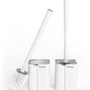 Toilet Brush and Holder Set, 2 Pack Toilet Scrubber, Compact Size for Storage and Organization, Bathroom Accessorie, Easy to Assemble, Classic PP Bristle, Wall Mountable. - White