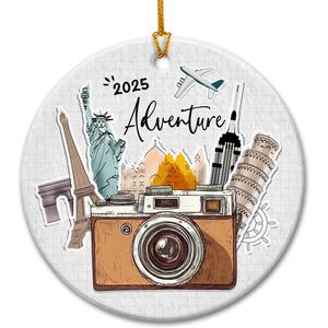3 x Adventure Travel Christmas Ornament 2025 - Destination Travel Gifts for Women, Men, Traveling Gifts for World Travelers, Friends, Family - Ceramic Vacation Ornaments for Tree Decoration