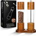 Wooden Salt and Pepper Grinder Set, 8 inch Manual Refillable Wooden Salt and Pepper Shakers Mill with Tray, Adjustable Coarseness, Solid Wood with Ceramic Stainless Steel Core, Transparent - 2 Packs