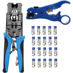 Coax Cable Crimping Kit Adjustable Tool Set Coaxial Cable Crimping Tool for RG59 RG6 F BNC RCA with 20 PCS F Compression Connectors