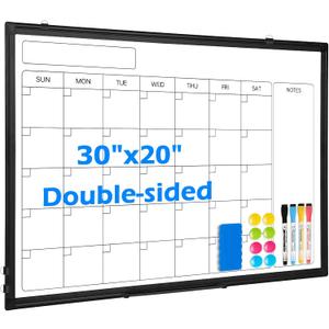 Whiteboard Calendar 30x20 Monthly Magnetic Dry Erase Board, Black