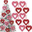 Soulchen 10 Pcs 4.9 Inch Valentine Heart Tree Ornaments Large Red and Pink Glittery Heart Foam Wall Decoration 3D Glitter Love Romantic Valentines Tree Hanging Decorations(Glitter)