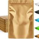 FUNFERY 3.5x5.1 inch Stand Up Mylar Resealable Bags for Food Storage,Smell Proof Foil Pouch,Food Packaging Sealable Bags,Mylar Zipper Bag for Jerky,Candy,Cereal,Coffee, Cards,Gold,50 Pack