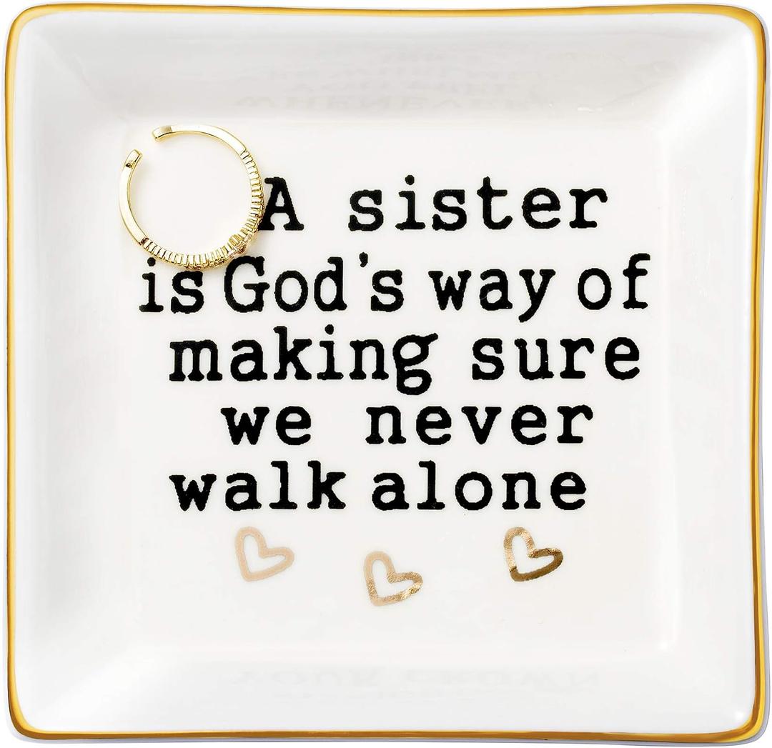 2 x JoycuFF Sister Gifts - Unique Jewelry Dish Holder for Birthday, Mother's Day, Thanksgiving & Christmas