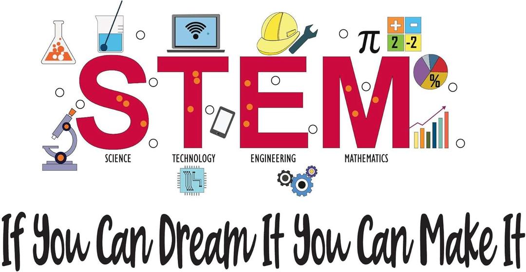 Dream Make It Stem Science Technology Engineering Math Test Tube Lab Study Experiments Atoms Microscope Scienctist Algebra Geometry Holiday Decorating Wall Decal Sticker - Size: 40 in X 20 in