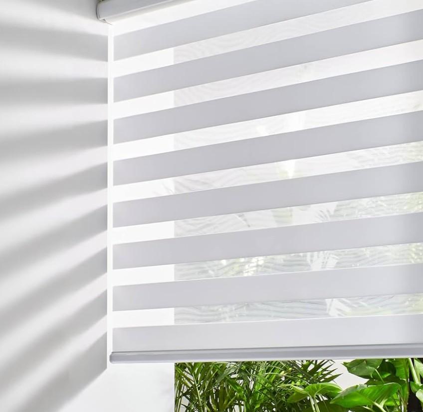 Persilux Cordless Zebra Roller Window Shades Free-Stop Roller Blinds (32" W X 72" H, White) Light Control for Day and Night, Light Filtering Sheer Roler Shades for Windows, Easy to Install