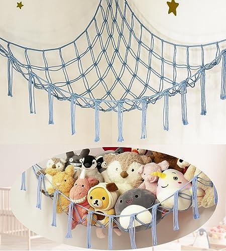 mirolam Stuffed Animal Storage Hammock Large Toy Hammock Net for Stuffed Animals Corner - Blue Plush Stitch Stuff Huggy Wuggy Toy Storage Room Decor