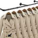 Industrial Iron Pipe Clothes Hanging Bar DIY Wall-Mounted Garment Rack Heavy Duty Clothing Rack for Bedroom, Laundry Room, Closet Storage (Black 60 inch)