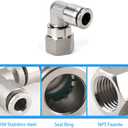 Stainless Steel Pneumatic Female Elbow Push to Connect Air Fittings, 90 Degree NPT Female Air Line Quick Connector for Air Compressor (1/4" Tube OD x 1/4" NPT)