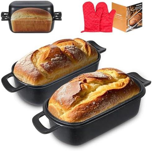 COWORM 10x5 Cast Iron Loaf Pan with Lid - 2 in 1 Bread Pans for Baking Homemade Sourdough Bread