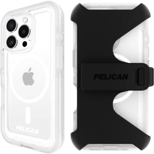 Pelican Voyager iPhone 16 Pro Case [Compatible with MagSafe] Rugged Phone Case w/ 18ft Military-Grade Drop Protection - Heavy Duty Phone Cover w/Belt Clip Holster for iPhone 16 Pro - Clear