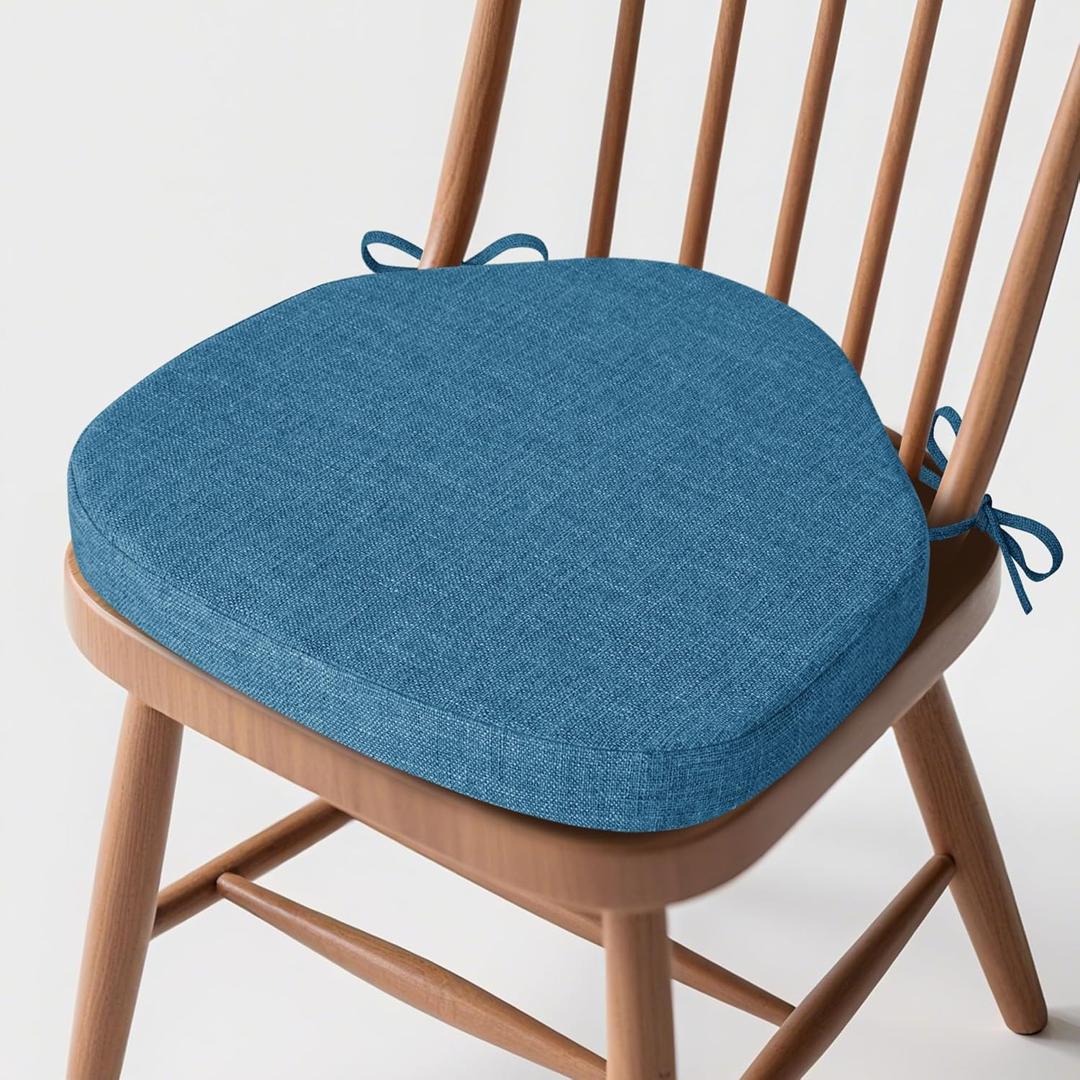 Windsor Chair Cushions for Dining Chairs 1 Pack Non Slip Kitchen Seat Cushion with Ties and Washable Covers Indoor Comfortable Seat Pad with Thick Foam 16.5" x 15.5" x 2" Blue