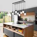 BONLICHT 8-Light Farmhouse Chandelier Light Fixture Black Clear Glass Dining Room Hanging Modern Pendant Lighting Over Table,Traditional Ceiling Lights for Kitchen Island Entryway