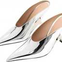 Kluolandi Metallic Heeled Mules for Women Sexy Pointed Closed Toe Slip On Wedge Mule Pumps Heels, Size 38