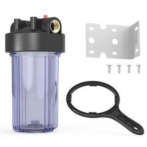 MewMore WHT10 Whole House Water Filter Housing, Fit 10"x4.5" Sediment etc Filters for Well and City Water, Big Filter Blue Pre-Filtration System for Home, 1" NPT Port, Pressure Release (Clear Housing)