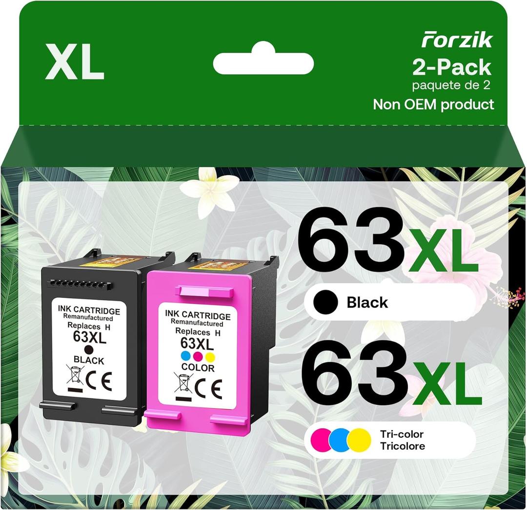 Forzik Remanufactured 63XL Ink Cartridge Replacement for HP OfficeJet 3830 4650 4652 5255 Envy 4520 5540 DeskJet 1110 2130, Black, Tri-color, 2-Pack OF