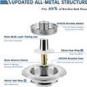 Kitchen Sink Drain Strainer 3 in 1, 304 Stainless Steel Pop Up Sink Stopper, Anti-Clogging Sink Drain Strainer for US Standard Kitchen Drain (SUS304 Brushed)