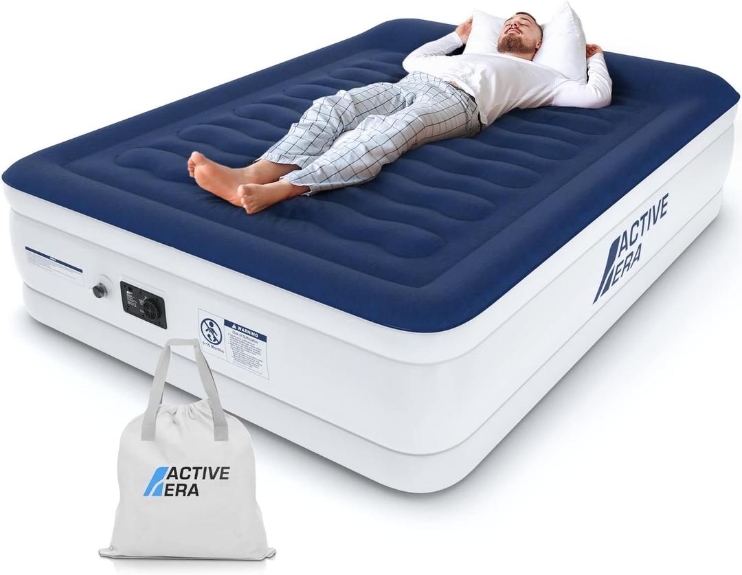 Active Era Luxury Queen, High Air Mattress with Built in Pump and Raised Pillow - Elevated Double, with Structured I-Beam Technology, Height 22" Tall Air Bed Queen Size