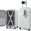 Hanke 28 Inch Luggage with Cup Holder and Charge, Top Opening Hard Shell Suitcases with Wheels and Dividers, Aluminum Frame Trunk Luggage Extra Large Suitcase with Lock for Travel, Smoke White