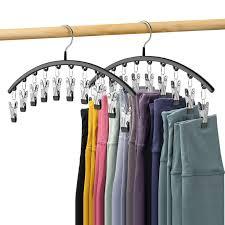 HOUSE DAY Legging Organizer for Closet, Metal Yoga Pants Hanger 2 Pack w/10 Clips Holds 20 Leggings, Space Saving Hanger Closet Organizers and Storage, Clips Hanger for Pants, Skirts, Hats, Black